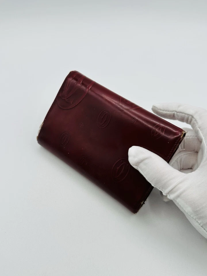 Authentic Vintage CARTIER Burgundy Red Patent Leather Bifold Mens Wallet France - Image 2 of 4