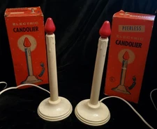 2 Vintage PEERLESS Christmas Candolier Candle Lights with Box 10" 1950's