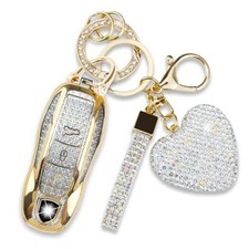 Compatible with Porsche Key Fob Cover with Heart Keychain, Car Key Shell Gold