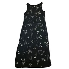 Valerie Stevens Petites Silk Floral Midi Dress 6P Black Sleeveless Vintage