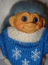 Vintage DAM 1960's OOAK Winter 6 1/2 Inch Tall Troll Bank with Original Clothes 