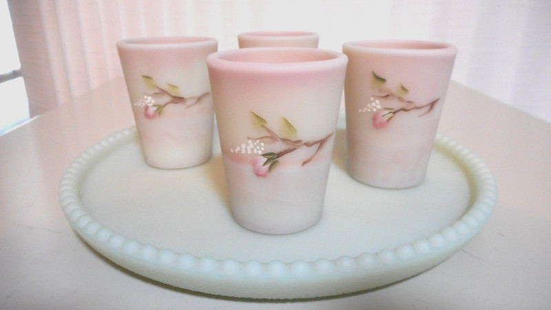 FENTON LOTIS MIST BURMESE HAND PAINTED 5pc. CHILDS MINI WATER SET