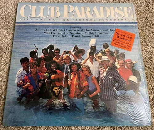 Club Paradise original soundtrack Jimmy Cliff Elvis Costello LP shrink poster NM