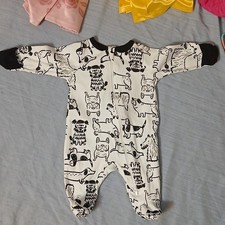 Wonder Nation Newborn Footed One-Piece Sleeper Zip Dog Animal Print White/Black