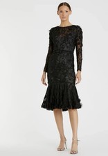 Mac Duggal Black Floral Long Sleeve Beaded Lace High neck Midi Dress Size 4 New