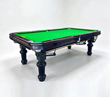 Drop Pockets Billiard Pool Table Green Felt, Black/White Finish, Turned Legs