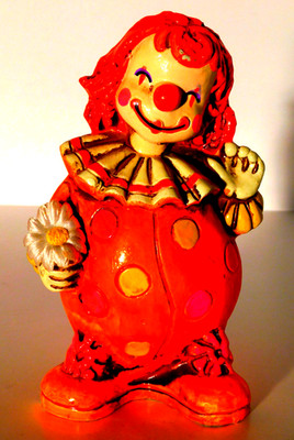 Vtg. Inarco Clown Mod Flower Power Chalkware Coin Bank Japan 7 1/2''