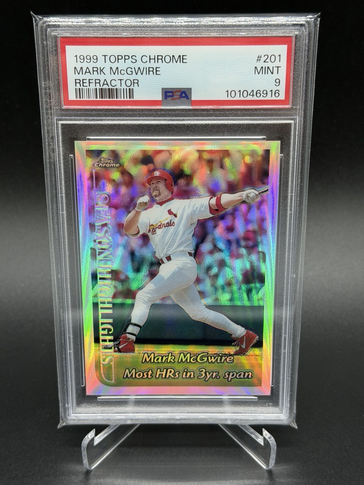 1999 Topps Chrome Refractor Mark McGwire PSA 9 Mint Card #201 Cardinals Pop 14