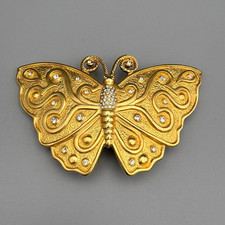 Vintage Doreen Ryan Belt Buckle Butterfly Gold Tone Rhinestone Runway Sig DR 95
