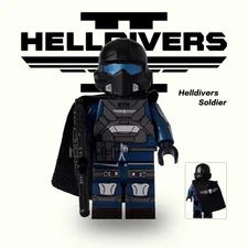 Helldivers blue video game Custom Minifigure with base for gift 2 inch