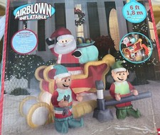 Gemmy 6  Christmas Lighted Animated Santa  Elves Fix Sleigh Airblown Inflatable