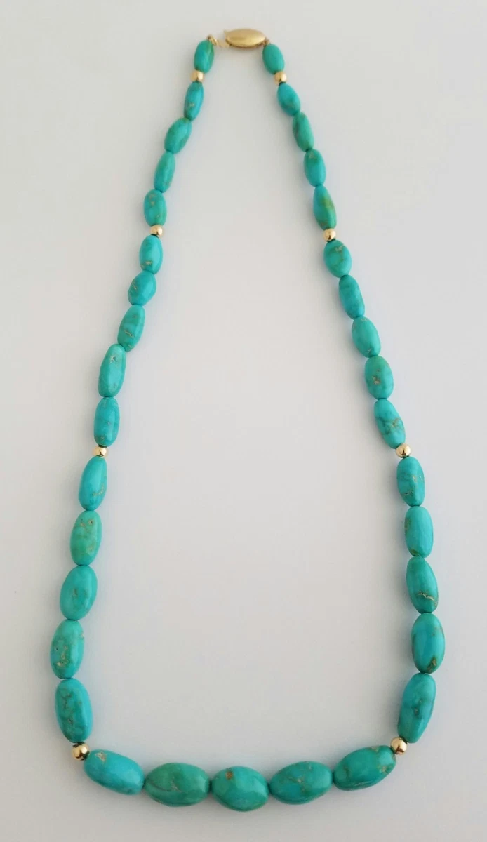 14K Gold Beads and Clasp Natural Sleeping Beauty Turquoise Necklace