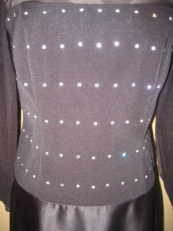 JS Collections black mesh/satin rhinestone bodice drop waist evening gown 10 - Image 4 of 4