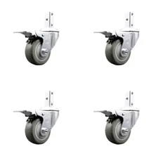 3.5 Inch Gray Poly Swivel 3/4 Inch Square Stem Caster Set Total Lock Brake SCC