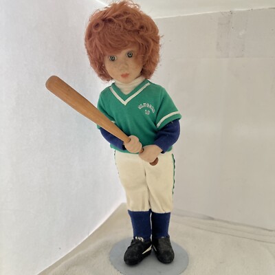 Slugger #10 Girl Softball Player Ceramic Doll Bat Baseball Red Hair Green Eyes