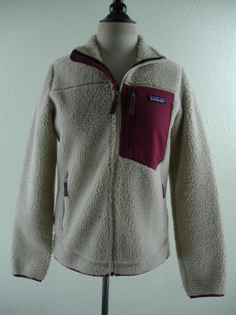 Womens S Patagonia 23074 Classic Retro-X Fleece Jacket Natural Deep Pile  Carmine