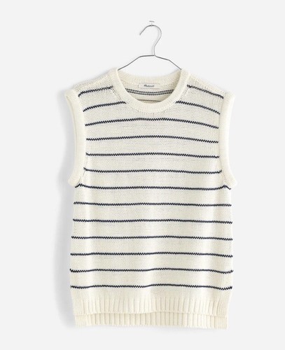 Madewell Puff-Trim Sweater Vest Stripe Blue White Sweater Tank Top Size Small - Picture 6 of 6