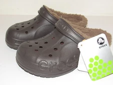 Crocs Kids Fuzz Clogs Brown Shoes Boys Junior Size 2 Girls 4 Lined Classic NEW