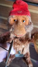 Turn Key Manual Vintage Tambourine Monkey Brown With Red Hat Does Not Work.
