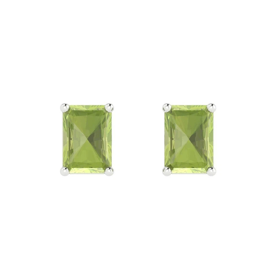 Peridot Stud Earrings for Women, Push back (1 cttw, 6x4mm, Emerald-Cut) - Image 3 of 4