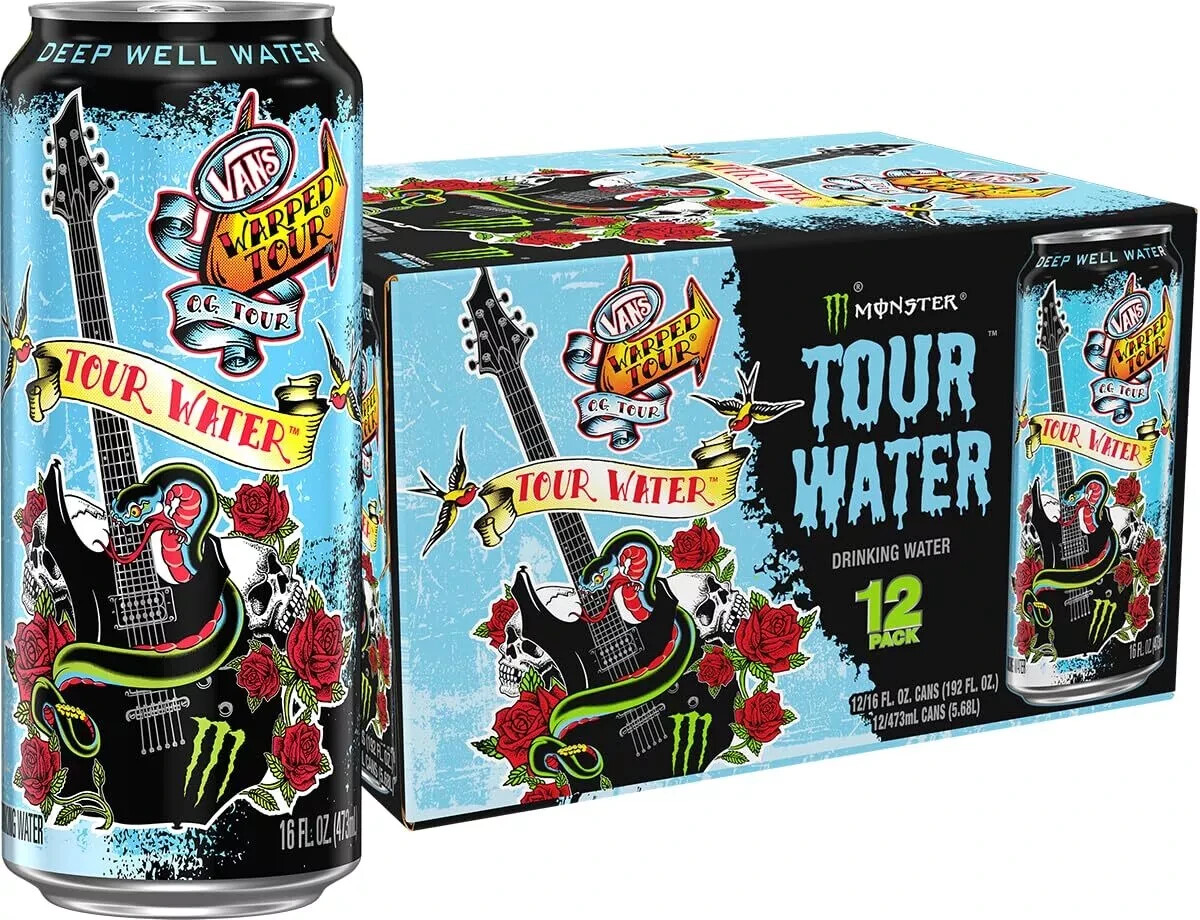 (Paquete de 12) Monster Energy VANS Tour Agua, Agua de pozo profundo para beber, 16 fl oz