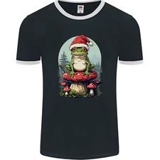 Christmas Frog Toadstool Xmas Mycology Foraging Mens Ringer T-Shirt FotL