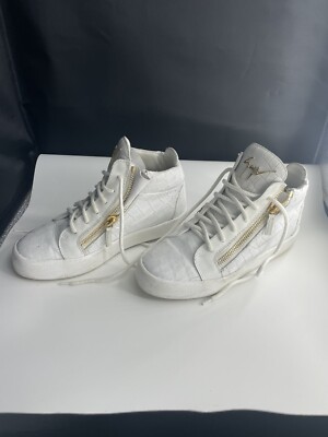 Authentic Giuseppe Zanotti Mens White Mid Top Lace Up Sneakers