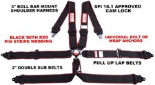 6 Point Racing Harness Pull Up Lap Belt Bar Mount 3 Cam Lock Sfi 16.1 Blackred
