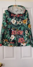 Raya Sun Womens Hooded Ful Zip Floral Cotton Blend Jacket Size M/l