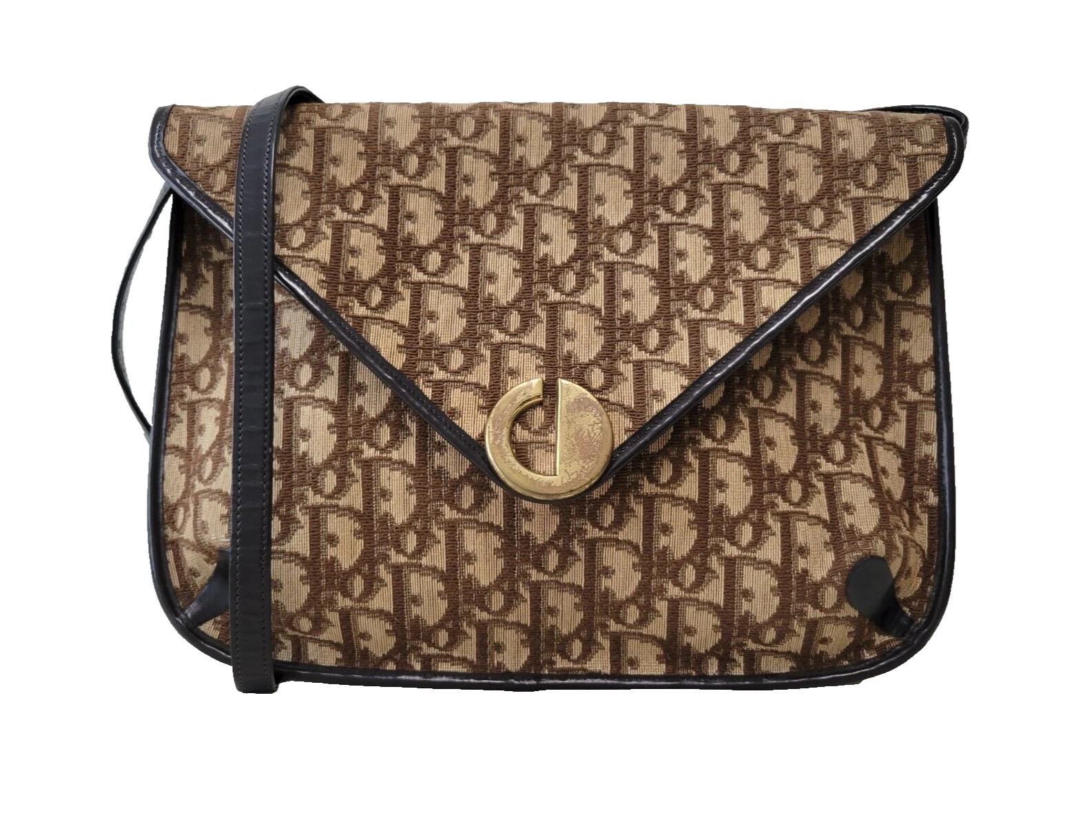 Authentique sac à main bandoulière Christian Dior trotteur toile marron vintage