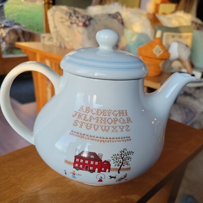 Vintage Wedgwood Ralph Lauren Cross Stitch Sampler Pattern Teapot rare find *