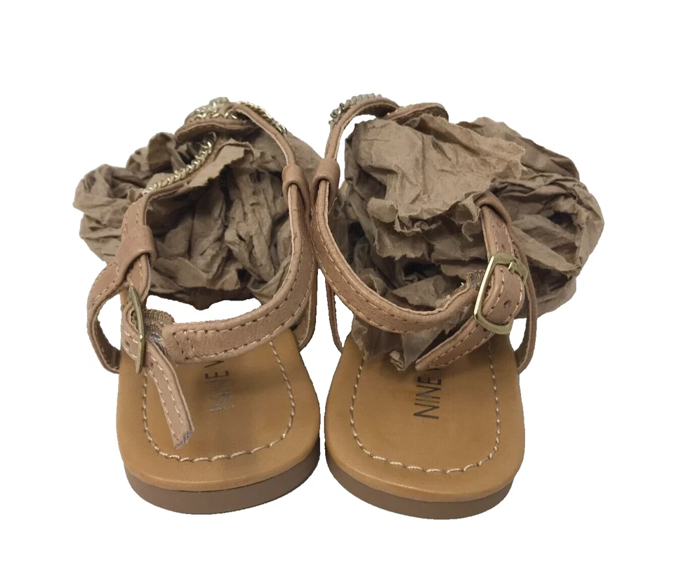 Chanclas cómodas de cuero planas doradas Nine West Promise para mujer talla:5 112M Foto 3 de 4