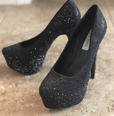 black rhinestone platform heels