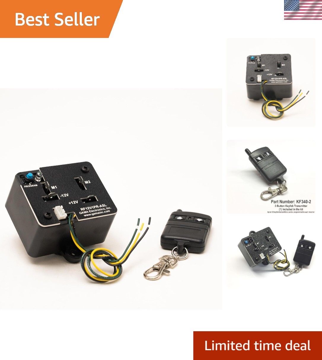 RF Remote Control Reverse Polarity 12VDC Motor Control with Auxiliary Switch ...