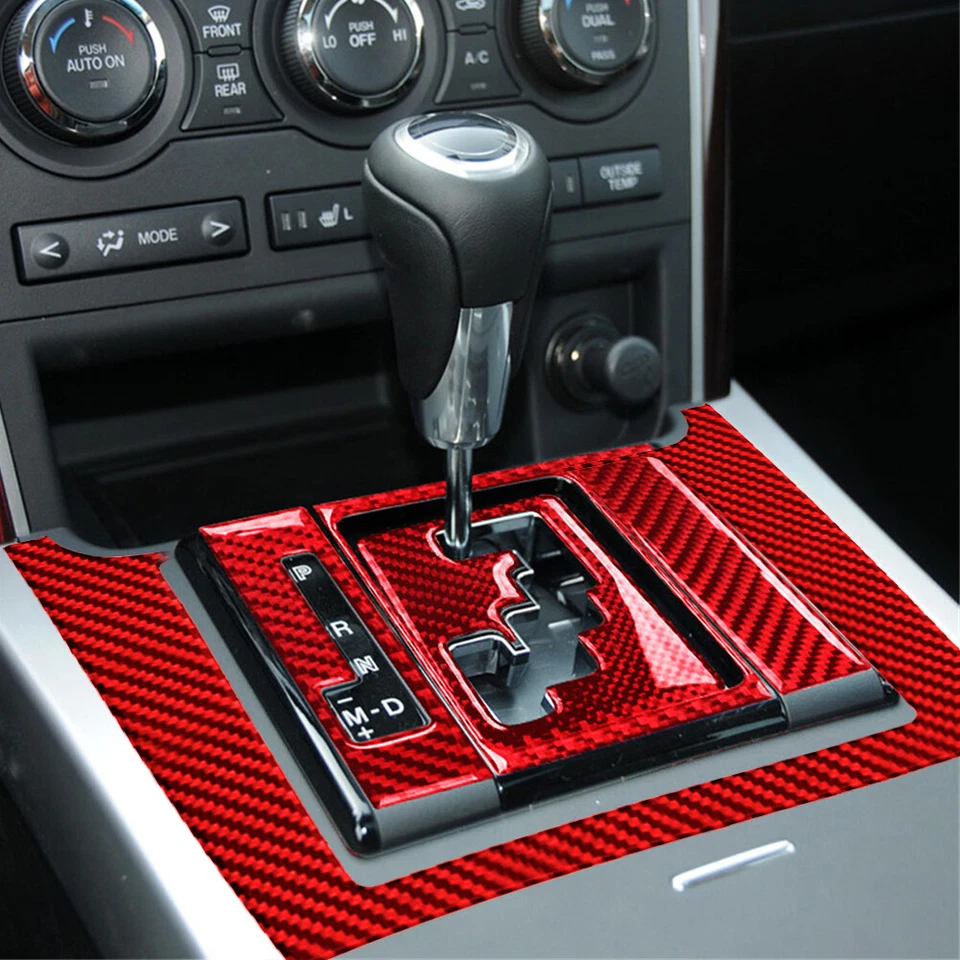 7Pcs For Mazda CX-9 2010-15 Red Carbon Fiber Interior Gear Shift Kit Cover Trim - Image 4 of 4