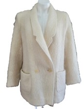 M. Liman Co. Penguin Coat Size 12 Ivory Wool Mohair/nylon Double Breasted Lined
