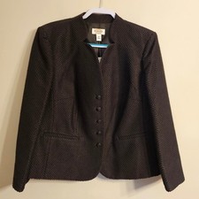Talbots Blazer Womens 12W Brown Geometric Chevron Notched Collar Wool Blend NWOT
