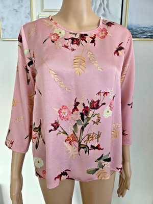 Schlupfbluse, Rundhals, 3/4 Arm, Rosa, Mehrfarbig, Floral, Blumen, Gr. M