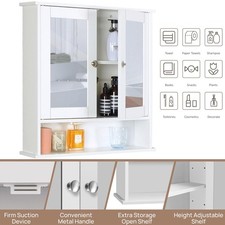 DOUBLE MIRROR CABINET WITH SHELF WALL MOUNTED STORAGE BATHROOM TOILET HOME WHITE