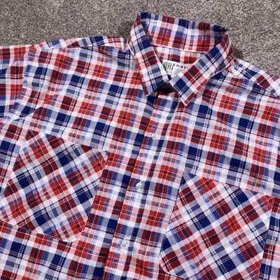 Haband Plaid Button Camp Shirt Mens XL Preppycore Bandana Red White Blue Casual - Image 1 of 4