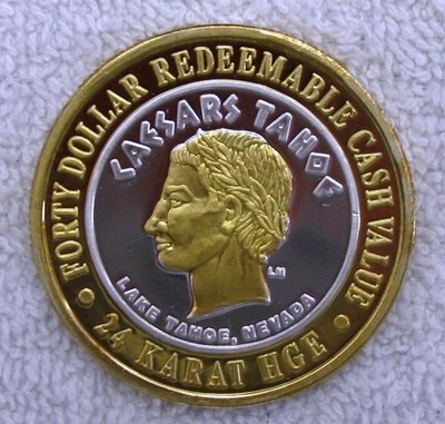Caesars - Lake Tahoe  $40 Silver Strike Token   24K HGE   .999 Fine Silver