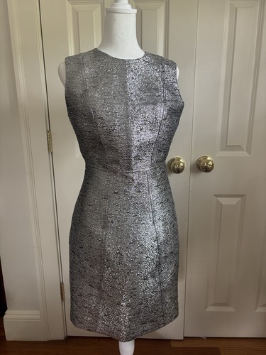 Diane von Furstenberg Metallic Silver Sheath Dress Sleeveless Knee Party M