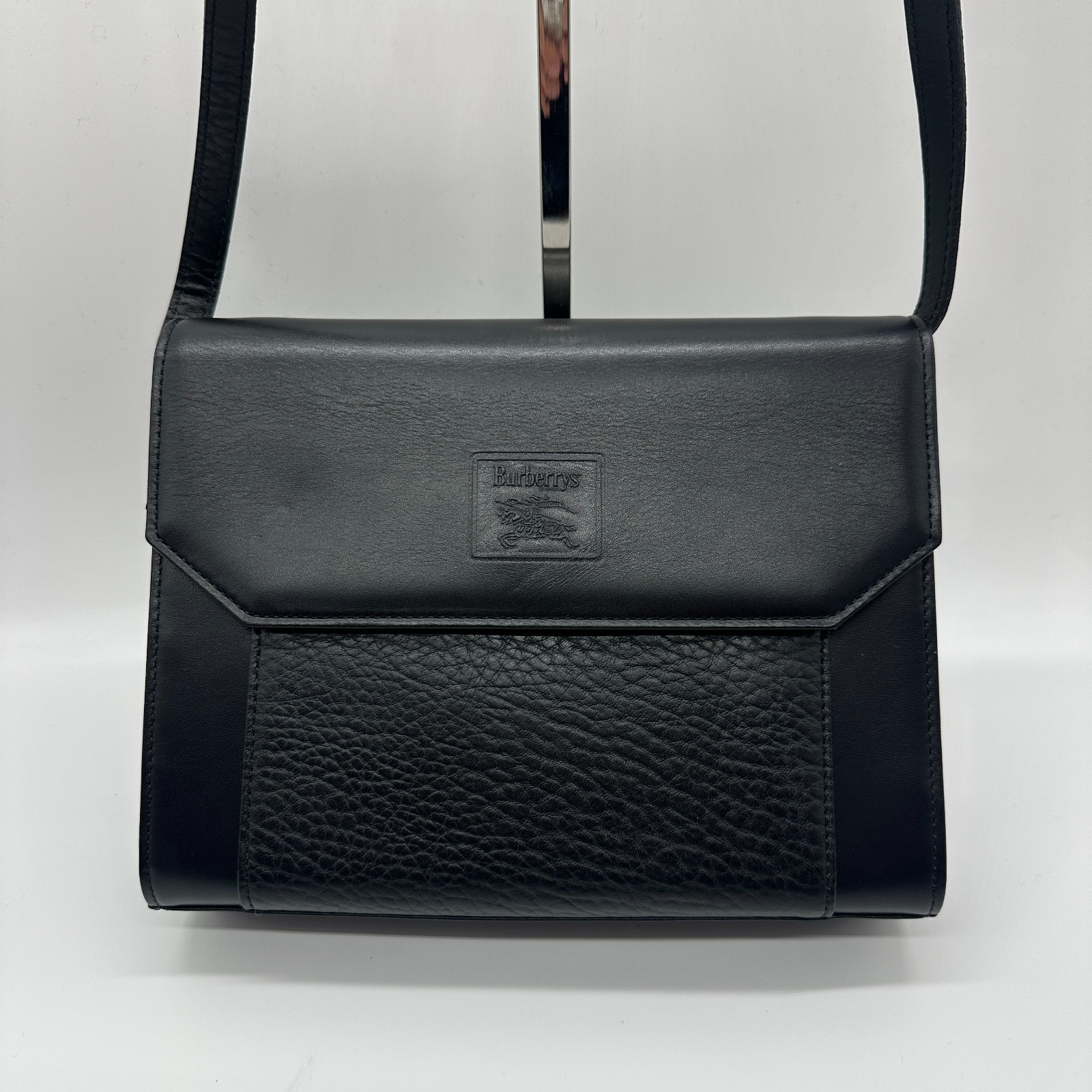 Burberry Shoulder Bag Crossbody Purse Logo Nova Check Leather Black Authentic!!