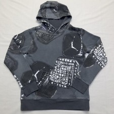 Jordan Hoodie Youth 10-12 Gray Fleece Pullover Allover Ring Graphic Jumpman