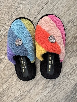 Kurt Geiger London Colorblock Faux Fur Slippers Rainbow Eagle. Size 11 Kids.