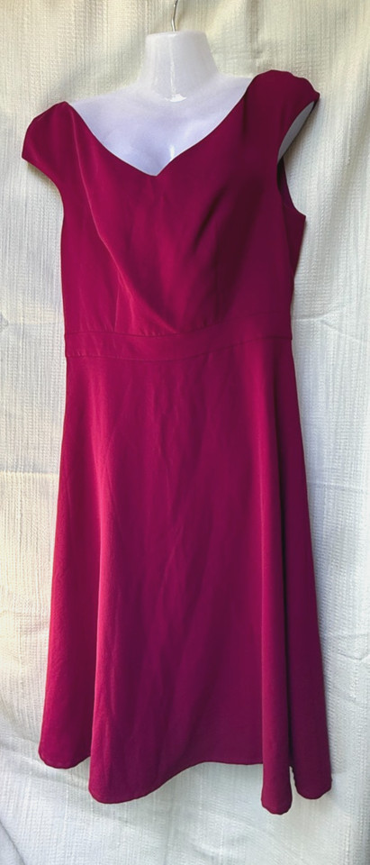 Pink Ruby Magenta Fit & Flare Midi Dress 10 Cap Sleeve Cocktail Party
