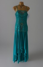 Sue Wong Nocturne Long Gown Beaded Sequin Bodice 6 Turquoise Drop Waist Art Deco