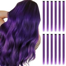 Colored Hair Extensions Clip in 22 inch Straight 12 pieces Purple for Kids Women