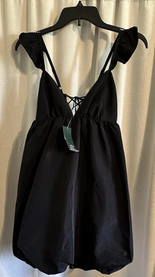 Wild Fable Women's Jrs XXS(00) Satin Dress, Bubble Hem Straps w/Ruffles, Black