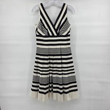 White House Black Market Striped Dress 2 Black White Fit Flare Chic Neutral